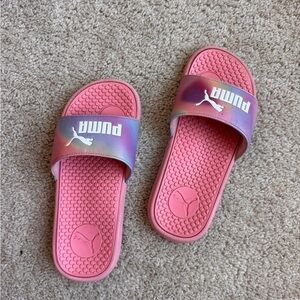 PUMA Pink Purple Gradient Synthetic Slide Sandals Logo Accent Women's 7